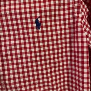 Boys red white checkered button down! Great condition! Size M 10-12